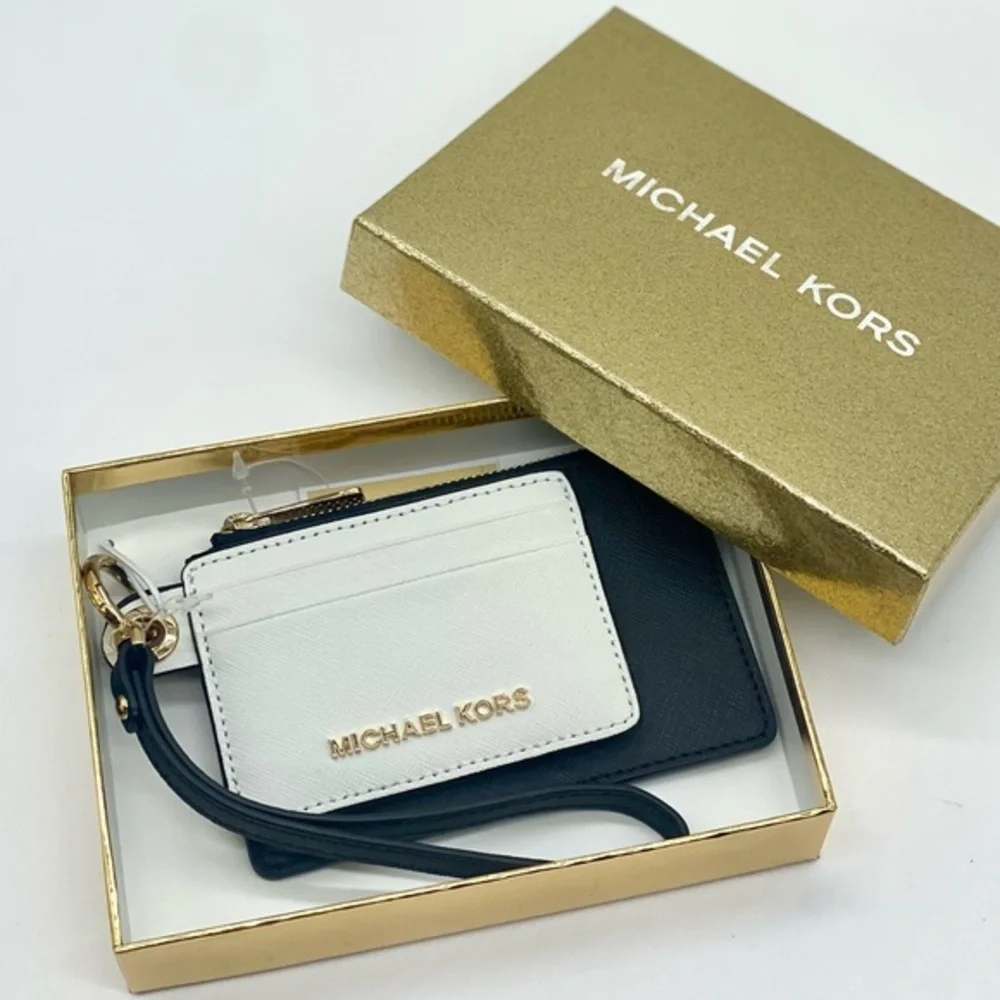 MICHAEL KORS GIFTABLES SM Wallet CARD CASE DUO LEATHER BLACK & White - Picture 2 of 11